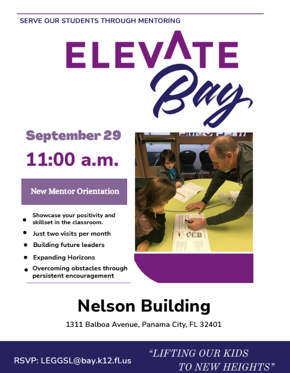 Elevate Bay Orientation Meeting 9/29 at 11:00 am