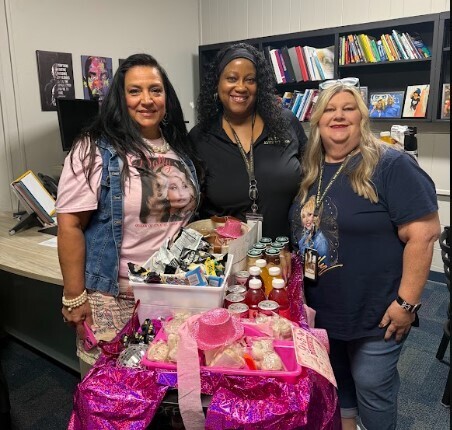 Ms. Gall, Ms. Craft and Ms. Harris with the Dolly Snack Cart
