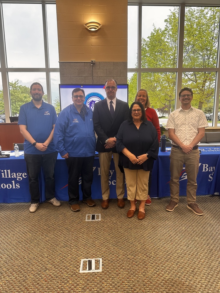 Supt Scot Prebles with the Bay Village Board of Education at Bay Middle School Library.