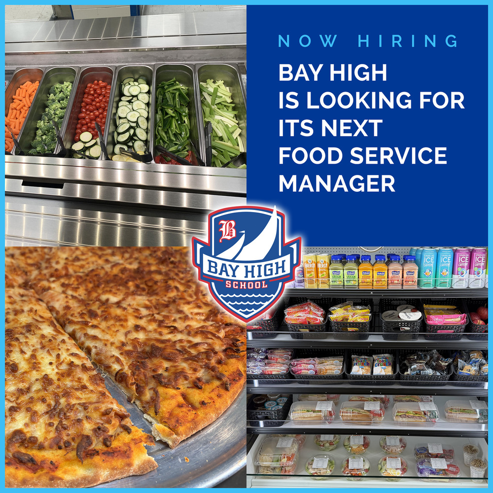 BHS Food Service Manager ad with food photos and a logol