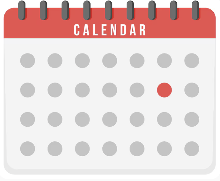A calendar image with a gray background and red stripe at top with what looks like gray spiral bound details.