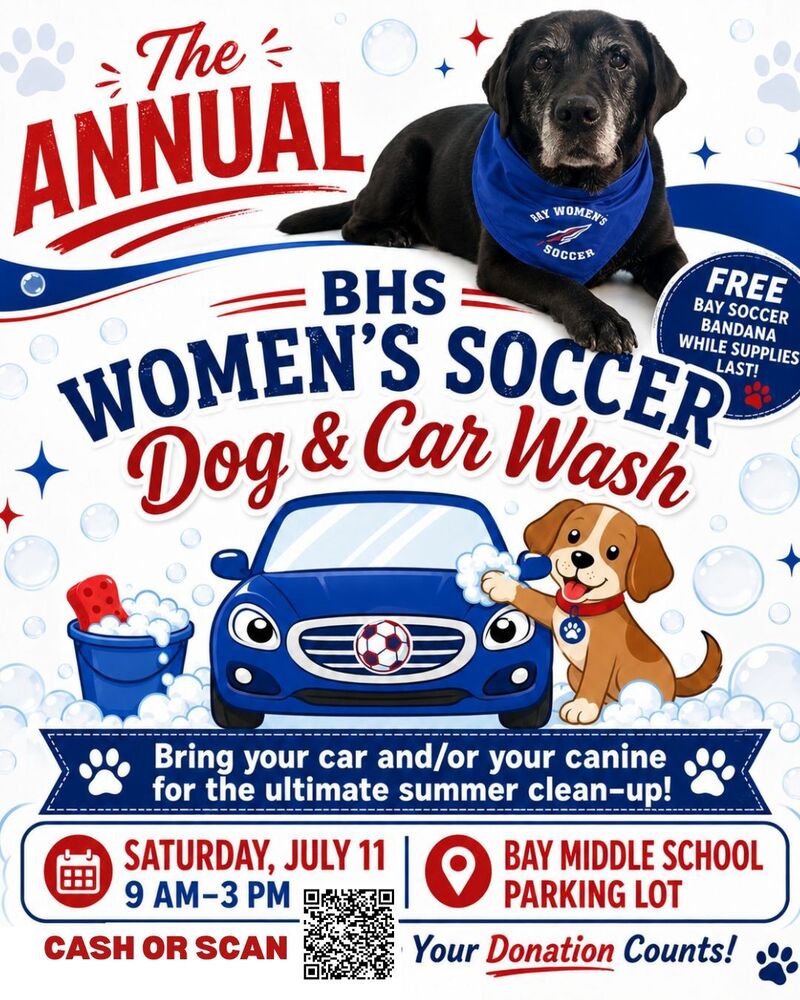 Girls Soccer Car and Dog Wash Flyer for July 11, 2026