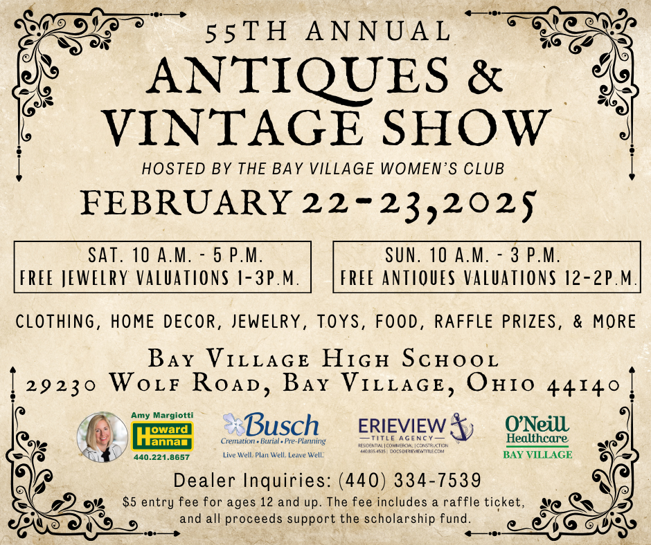 Antique show event flyer, Feb. 22-23, 2025