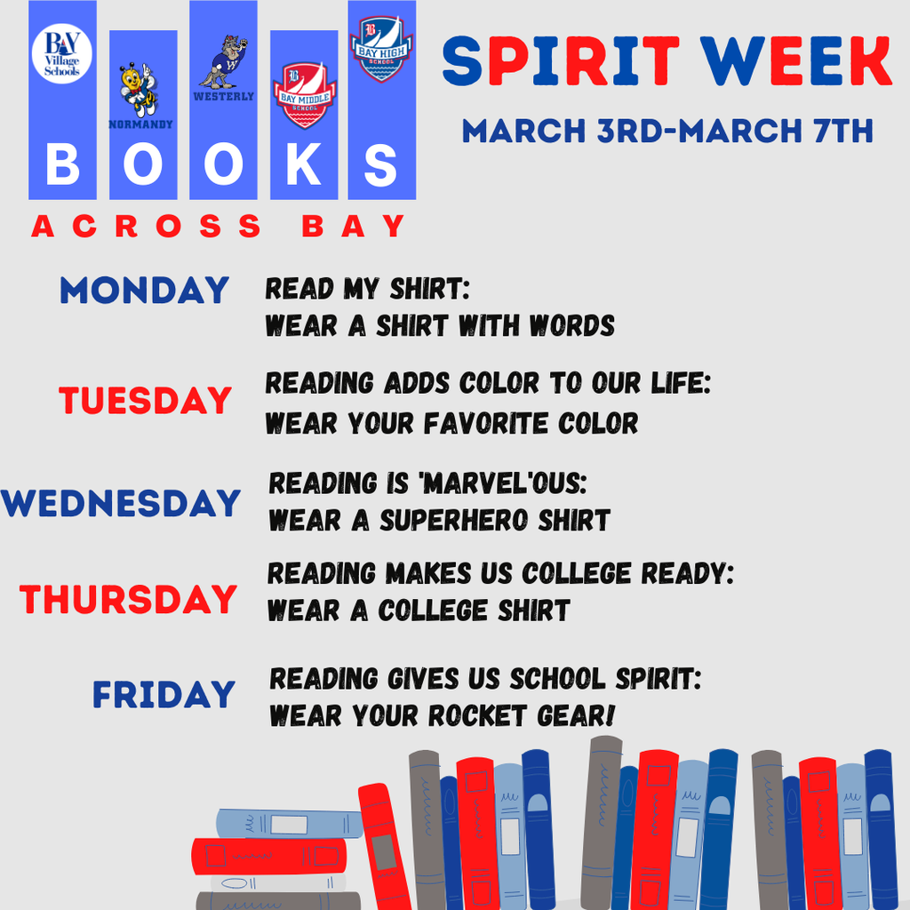 Reading spirit week themes for March 2025 flyer