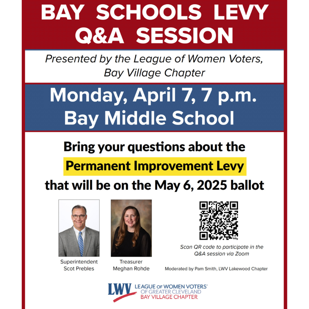 League of Women Voters Q & A event flyer, april 7, 7 p.m.