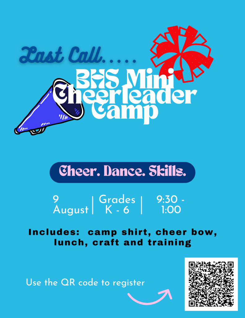 mini cheer camp flyer for August 9, 2025