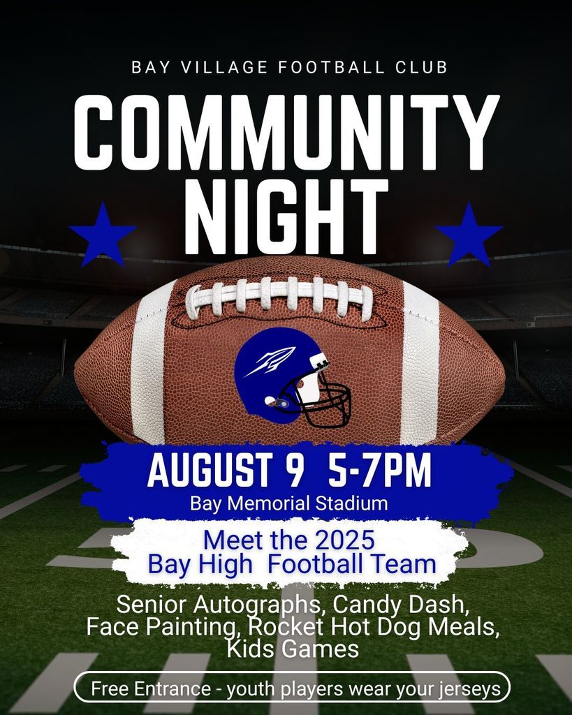 community night for bay high school football flyer for august 9, 2025 event