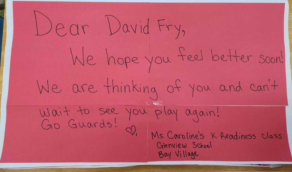 get well note to the guardians' david fry from glenview's kindergarten readiness class photo