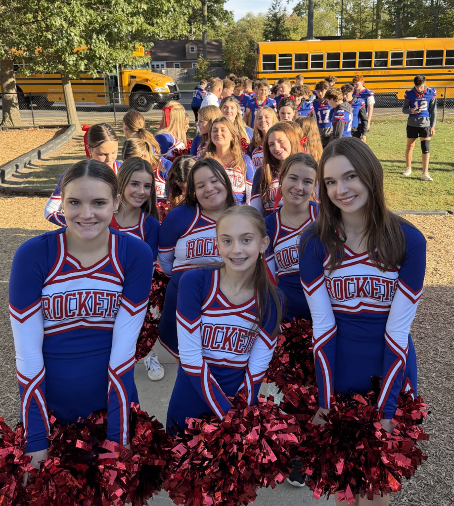 cheer team before they visited the school buildings during homecoming week 2025