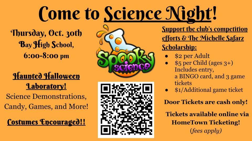 science night on oct. 30, 2025 at bay high school flyer