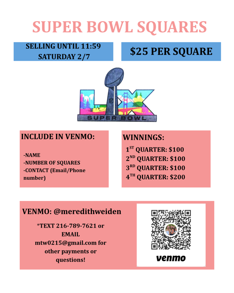 superbowl squares flyer for team it takes a village