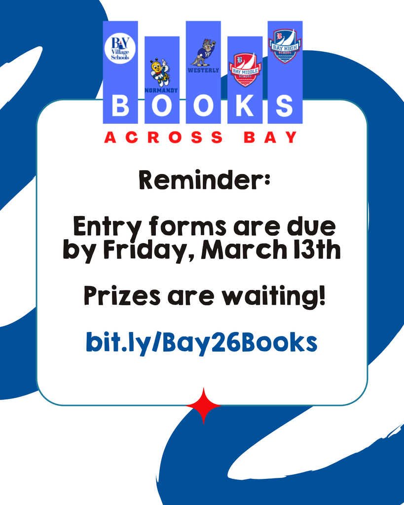Books Across Bay friendly reminder to turn in entry forms by March 13, 2026