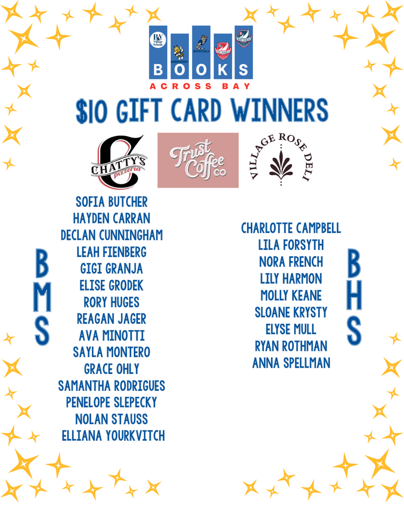 Books Across Bay prizes image. Prizes announced March 23, 2026
