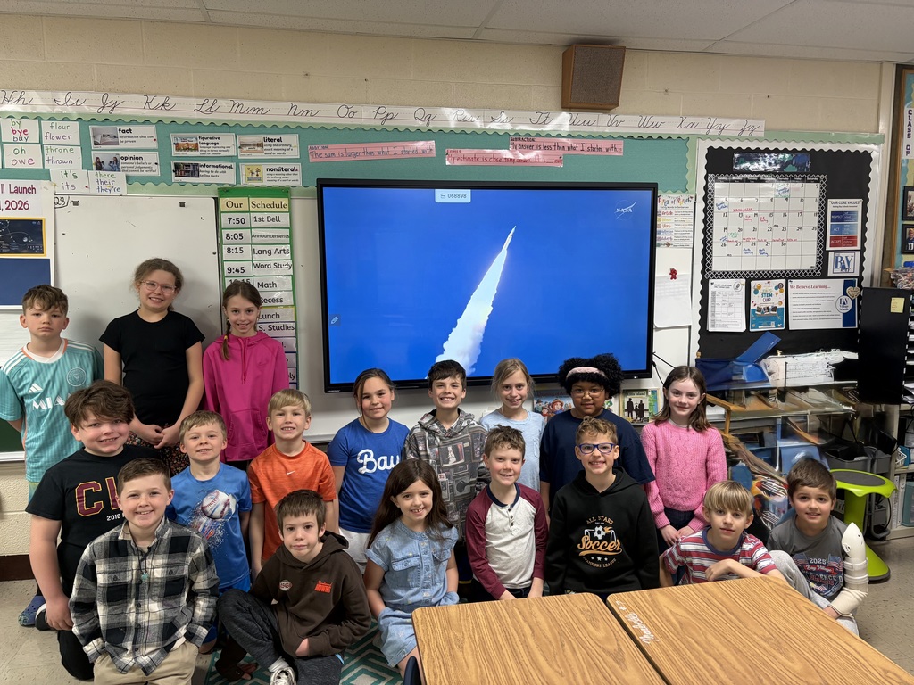 third-graders in mrs. thomas' class watch the launch of artemis 2 as part of their science studies