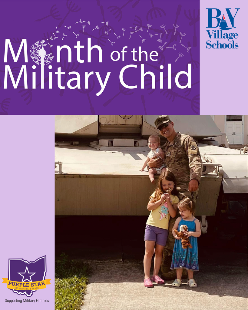 Month of the Military Child photo featuring a U.S. Army service member in front of a tank with his three children.