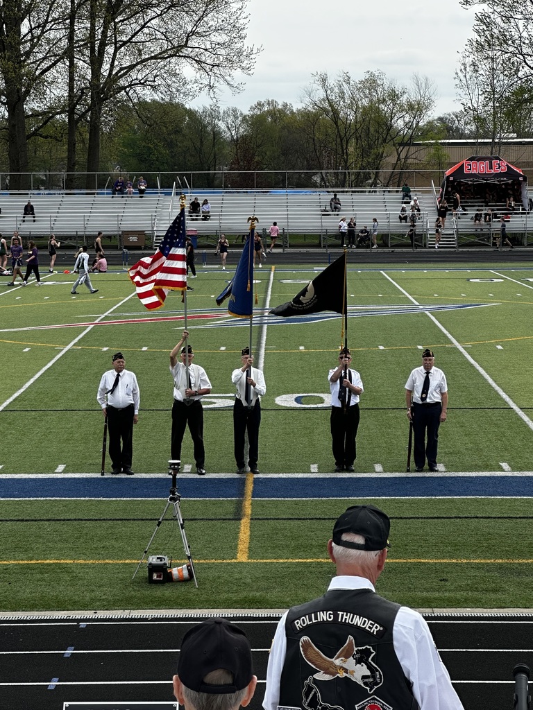 American Legion #385 Colorguard at Bay Memorial Stadium for the Honor Chair dedication.