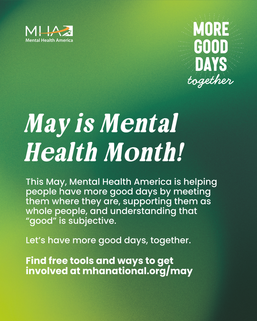 May is Mental Health Awareness Month image with ways to practice mental health for others.