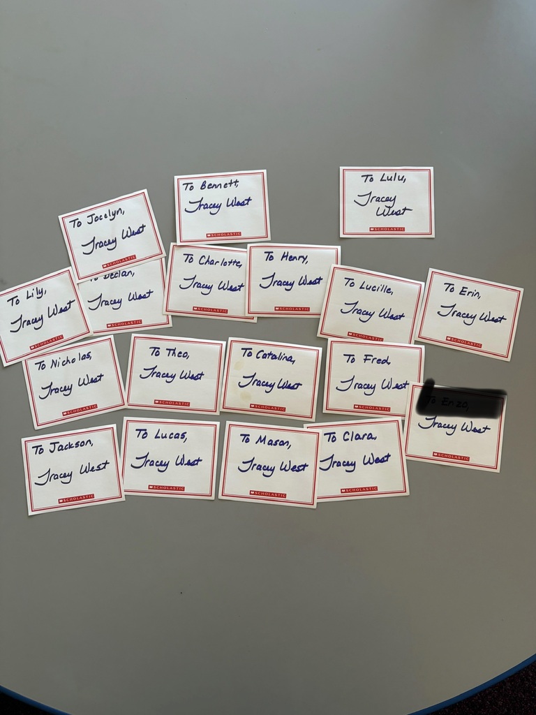 Name plates for Mr. Prebul's kindergartners for a book from Tracy West and PTA.