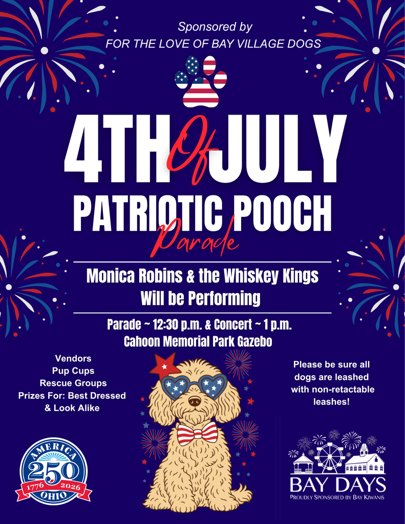 Bay Days 2026 Flyer for the Pooch Parade on July 4 from Noon on.