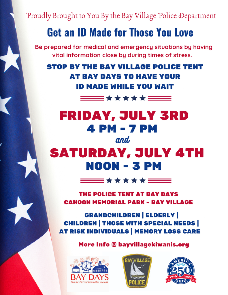 Bay Days 2026 ID Maker Flyer for children, elderly, etc. on July 4, Noon-3 p.m. at Bay Days.