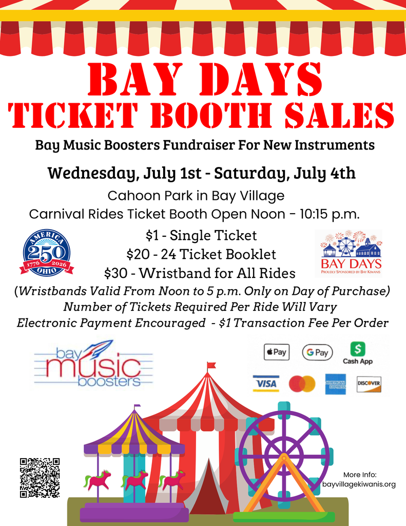 Bay Days 2026 Ticket Booth Sales Information Flyer, July 1-4.