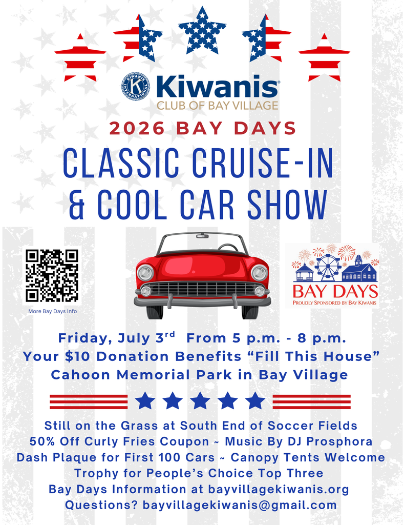 Bay Days Classic Car Show Flyer for Friday, July 3 from 5-8 p.m., 2026.
