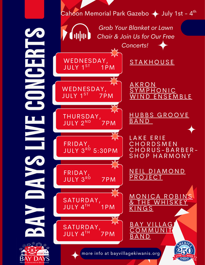 Bay Days 2026 Concert Schedule flyer
