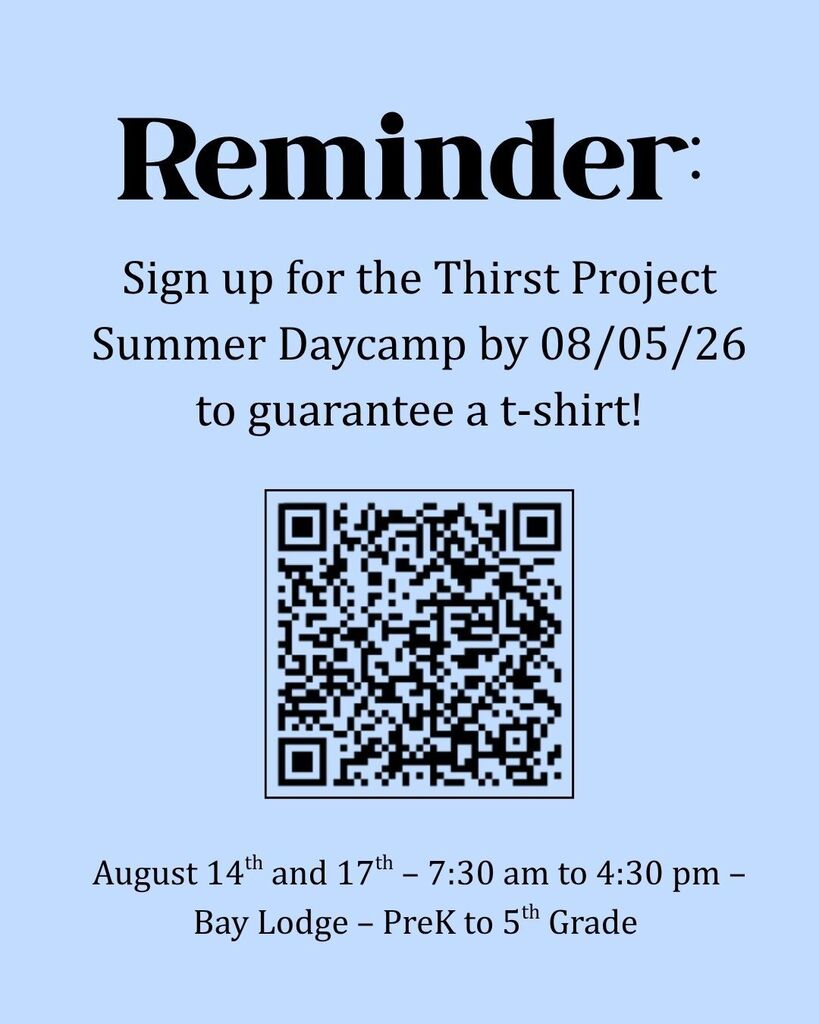 QR Code for Thirst Project Summer Daycamp registration, August 14 & 17, 2026.
