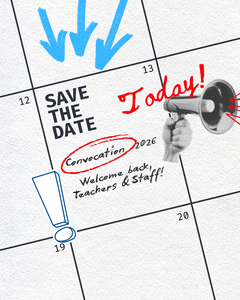 Social media image commemorating Convocation 2026 with a calendar looking page and the date of 13 circled.