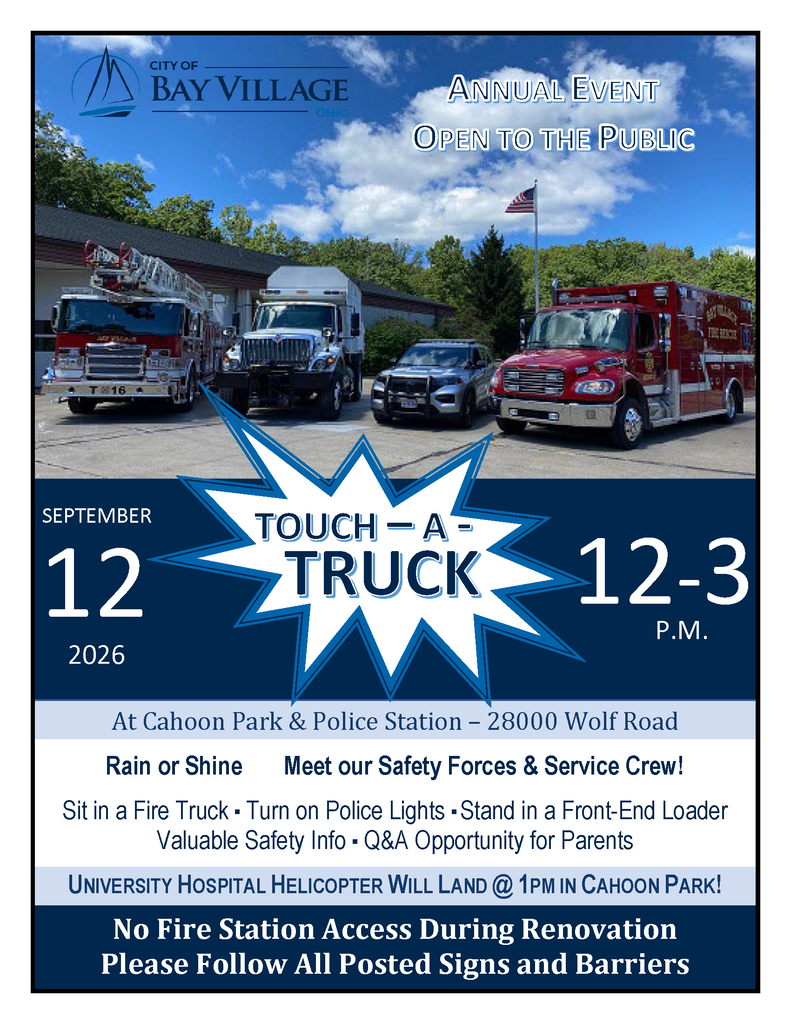 2026 Touch a Truck flyer for Sept. 12 from Noon-3 p.m. at Cahoon Park area.