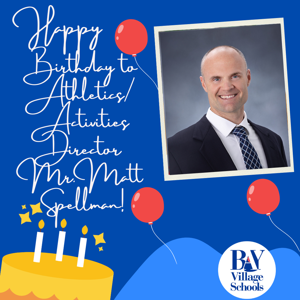 A happy birthday greeting to the high school athletic director with his photo, name and some red balloon and a yellow birthday cake on the image. 