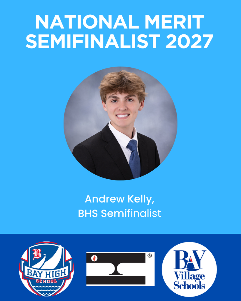 Photo of Andrew Kelly, a senior in high school, and the logos and text naming him a National Merit Semifinalist for 2027.