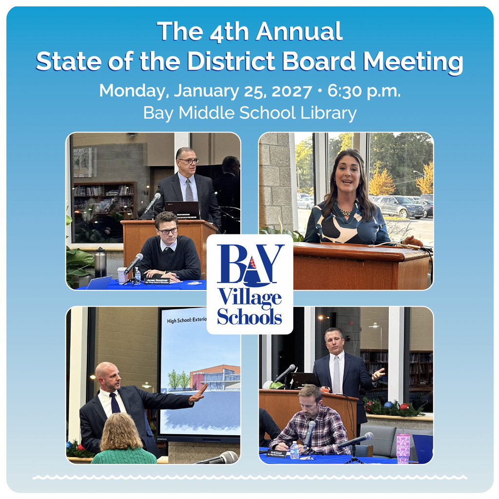 state of the district flyer with four administrator photos and the date of jan. 25, 2027 in a blue background.