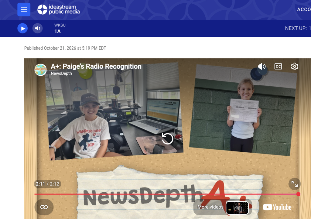 Two photos of an elementary-aged student holding a certificate up and the other at a laptop seated at a desk.
