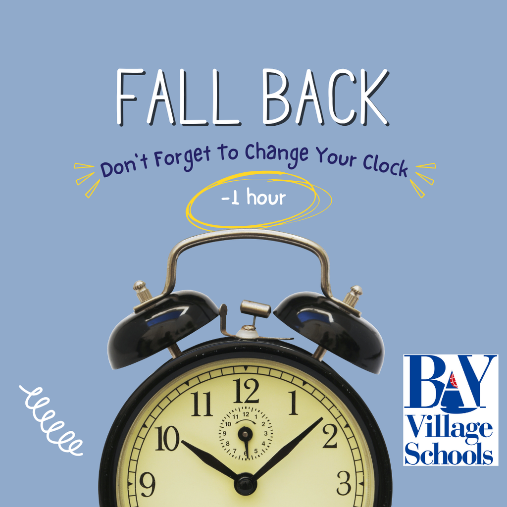 An image with an old-fashioned round alarm clock, with a gray blue background and the words Fall Back above the image.