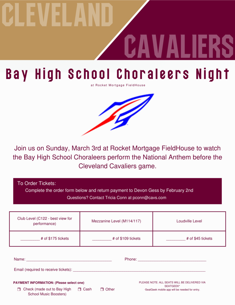 Bay High School Choraleers Night at the Cleveland Cavs flyer