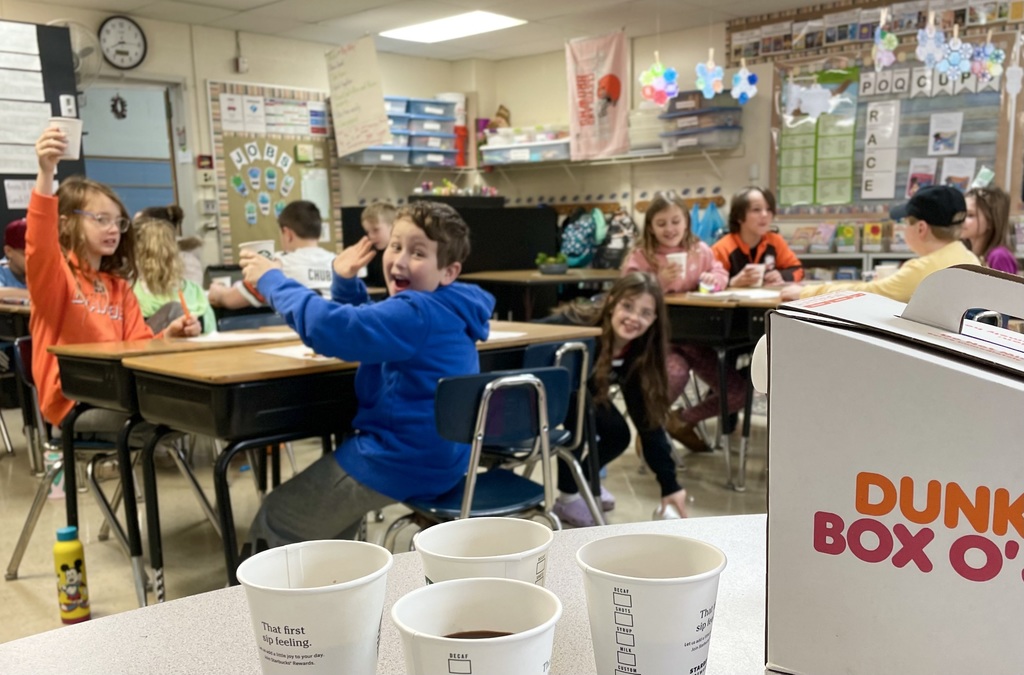 Hot chocolate break in Mrs. Stewart's class at Westerly Elementary School
