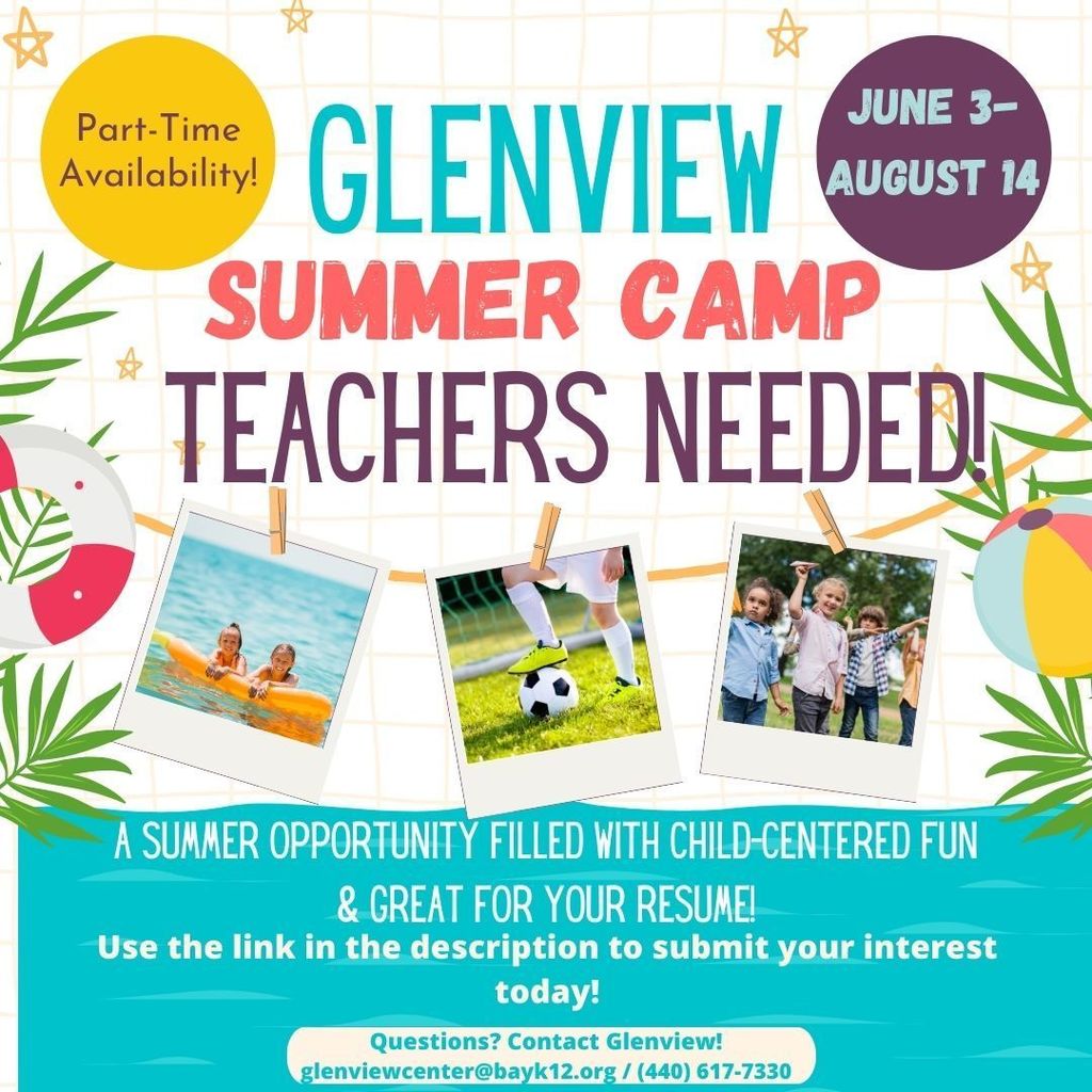 Glenview Summer Camp Teachers are Needed: June 3-August 14
