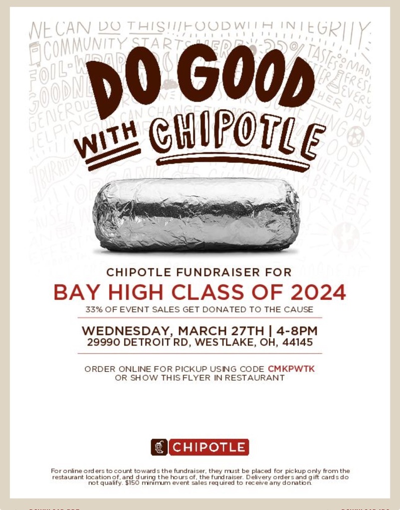 Class of 2024 Chipotle fundraiser flyer for March 27, 2024