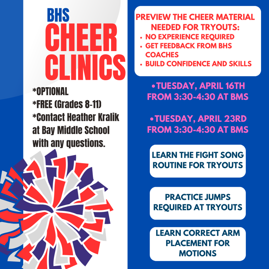 Cheer Clinics Scheduled for April 16 & 23 for Grades 8-11