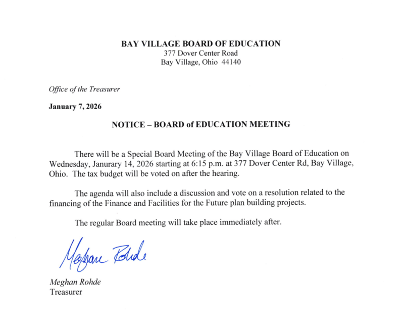 special board meeting announcement