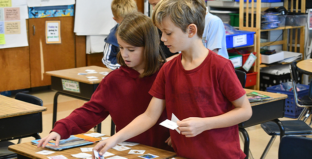 Students working on project together.