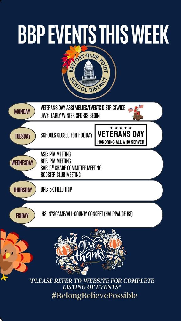 BBP Happenings, Reminders for the Week