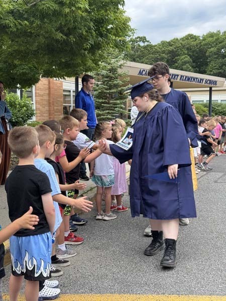 Bayport-Blue Point High School’s Class of 2026 took a trip back to where it all began as they returned to Sylvan Avenue, Blue Point and Academy Street elementary schools for the district’s annual senior walks.