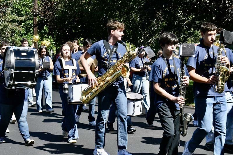 Marching band playing.