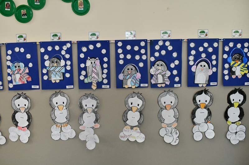 Academy Street first graders mark end of penguin unit with Black and White Day