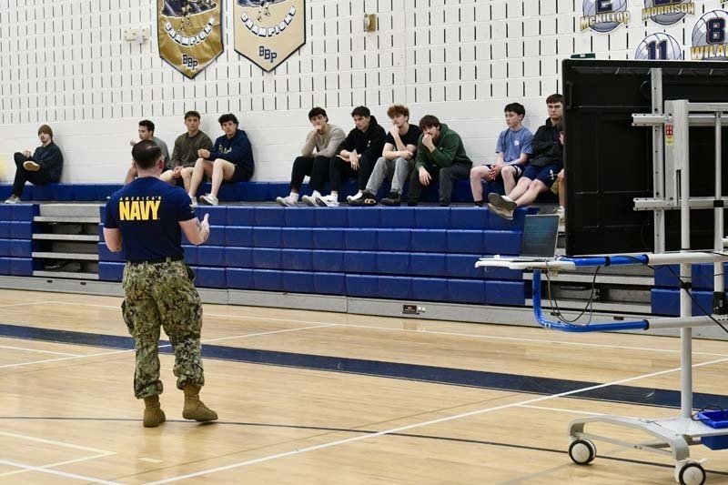 Students listening to instructor speak.