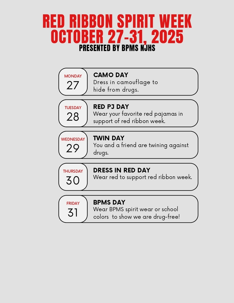 Red Ribbon Spirit Week Schedule