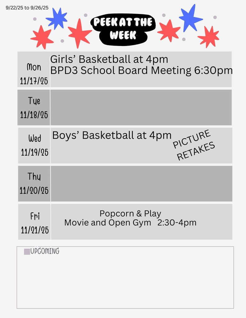 BPMS Calender for week of 11/17/25