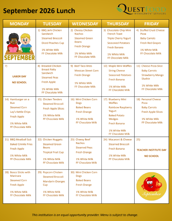 Sept Breakfast and Lunch Menus